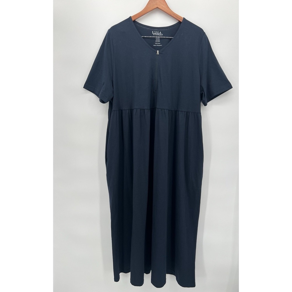 Ulla‎ Popken Jersey Empire Waist  Cotton Short Sleeve Dress Navy Blue Size 20
